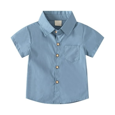 ZHUASHUM Summer Tops For Boys Girls Short Sleeve Round Neck Sweet Solid Color Button Down Shirt With Pockets Multi Color Optional Outdoor Play T Shirt For Toddler 3-4 Years Blue