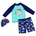 thumbnail image 1 of ZHUASHUM Swimming Trunks Boys Boys 2Pcs Rash Guards Toddler Long Sleeve Cartoon Sunsuit Swimwear Sets Bathing Suit With Hat Blue 11-12 Years, 1 of 8