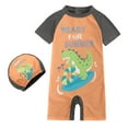 thumbnail image 1 of ZHUASHUM Swimming Trunks Boys Toddler Boys Girls 1 Piece Zipper Bathing Suit Swimwear With Hat Rash Guard Surfing Suit Gold 2-3 Years, 1 of 8
