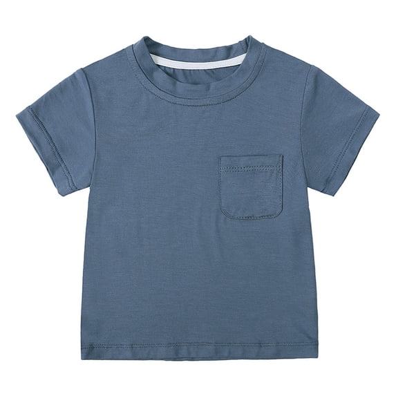 ZHUASHUM T Shirts For Baby Boys Girls Summer Toddler Short Sleeve Solid Color T Shirt Tops Round Neck Daily Clothes,12-18 Months Navy