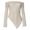 thumbnail image 1 of ZHUASHUM T Shirts For Womens 2024 Trend Long Sleeve Off Shoulder Lettuce Trim Asymmetrical Hem Ribbed Tee T Shirts Beige L, 1 of 8