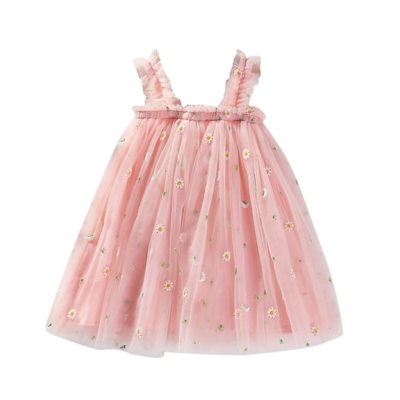 ZHUASHUM Toddler Baby Kids Girls Daisy Floral Summer Sleeveless Beach Tutu Dress Casual Layered Tulle Dresses Princess Birthday Party Beach Dresses 1-6Y 4-5 Years