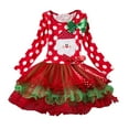 thumbnail image 1 of ZHUASHUM Toddler Girls Long Sleeve Christmas Cartoon Santa Dot Print Mesh Tutu Show Dress,3-4 Years, 1 of 4