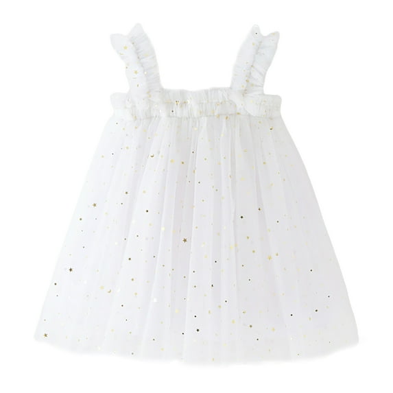 Zhuashum Toddler Girls Sleeveless Star Moon Tulle Holiday Party Wear Dress Dance Party Princess Dresses Clothes,Size:12-18 Months