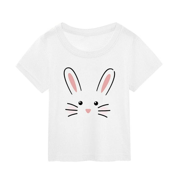 Zhuashum Tops For Baby Girls 2024 Cute Summer Solid Color Short Sleeved T Shirt Children'S Easter Cartoon Bunny Print Round Neck Blouse White,Size:2-3 Years