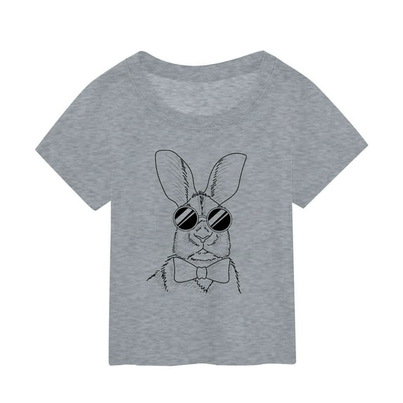 Zhuashum Tops For Baby Girls 2024 Cute Toddler Children'S Easter Cartoon Bunny Print Summer Solid Color Round Neck Short Sleeved T Shirt Rabbit Graphic Tees Tops Grey,Size:5-6 Years