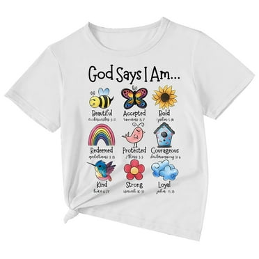 ZHUASHUM Tops For Girls Short Sleeve Round Neck T Shirts Cartoon Prints Sweet Tees Summer Holiday Loveliness Tops 1-2 Years White