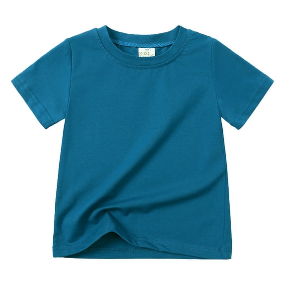 ZHUASHUM Tops For Girls Solid Color Round Neck Short Sleeve Tees Summer Sweet T Shirts Sports Loveliness Tops 4-5 Years Navy
