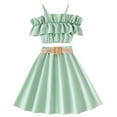 thumbnail image 1 of ZHUASHUM Vacation Outfits For Girls Toddler Sleeveless Solid Color Ruffles Tops Skirt With Belt Daily Clothes Set Green 7-8 Years, 1 of 5