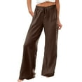 thumbnail image 1 of ZHUASHUM Women Casual Pants Solid Color Wide Leg Joggers High Waist Long Pants With Pocket Plus Size Sweatpants Summer Formal Streetwear 2Xl Brown, 1 of 7