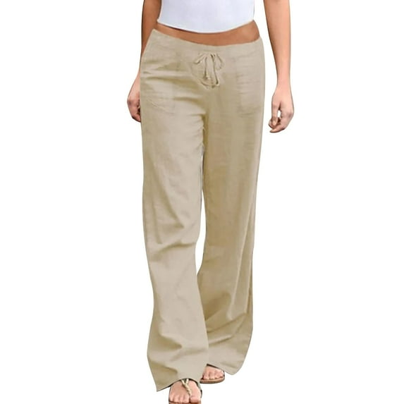 ZHUASHUM Women Casual Pants Summer Wide Leg Solid Color Joggers High Waist Relaxed Fit Trousers With Pocket Plus Size Sweatpants Comfort Streetwear 3Xl Khaki