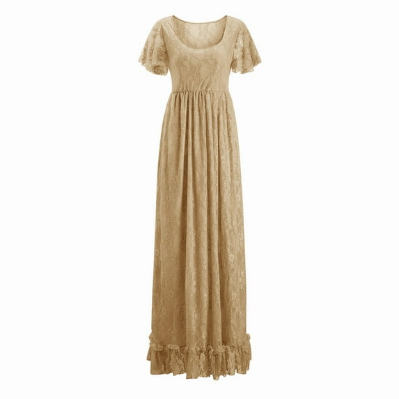 ZHUASHUM Women'S Lace Maternity Ruffles Short Sleeved Dress Long Dress Photography Flying Sleeve Dress Maternity Dress Coffee 3XL