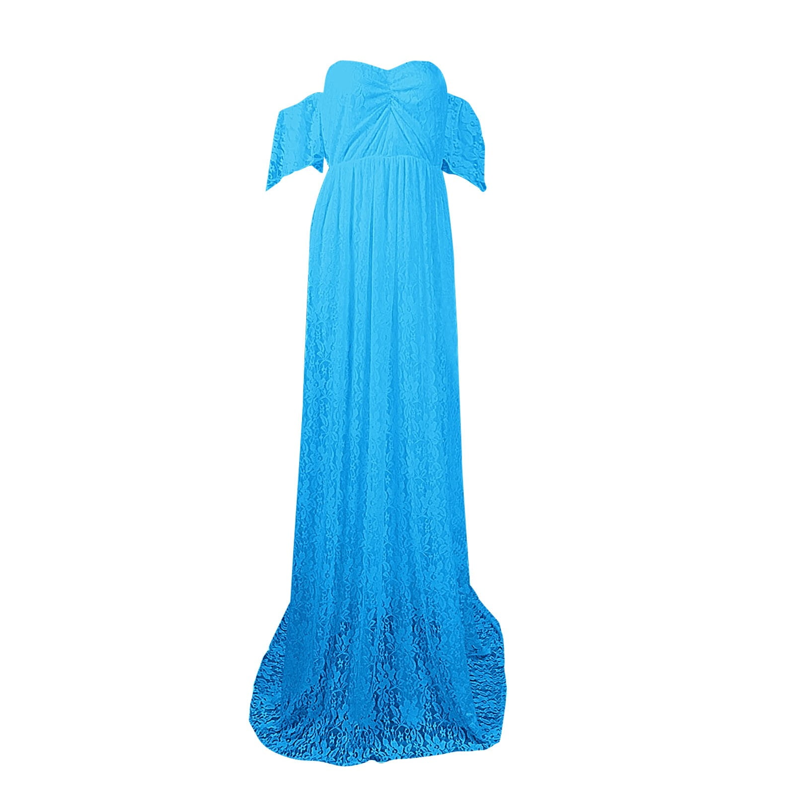 Zhuashum Women'S Lace Maternity Wedding Guest Dress Trailing Short Sleeved Dress Long Dress Photography Flying Sleeve Dress Sky Blue S