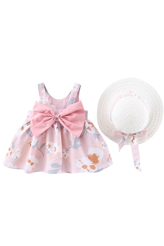 dresses for teens Toddler Baby Kids Girls Floral Flowers Dress Hat Outfits easter clothes Pink,Size:18-24 Months