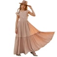 thumbnail image 1 of ZHUASHUM flower girl Dress Lace Cotton Long Dresses Baby Kids Holiday Formal Flower Wedding Birthday Party Children Clothing easter clothes Khaki,Size:2-3 Years, 1 of 5