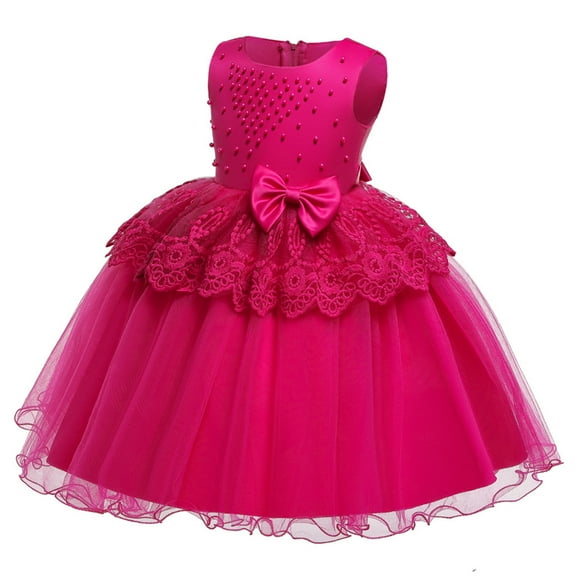 ZHUASHUM flower girl dress Toddler Girls Kid Dress Ruffles Lace Dresses Baby Party Tulle Patchwork Skirt easter clothes Hot Pink,Size:5-6 Years