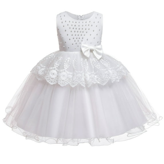 ZHUASHUM flower girl dress Toddler Girls Kid Dress Ruffles Lace Dresses Baby Party Tulle Patchwork Skirt easter clothes White,Size:2-3 Years