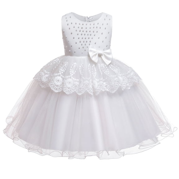 ZHUASHUM flower girl dress Toddler Girls Kid Dress Ruffles Lace Dresses Baby Party Tulle Patchwork Skirt easter clothes White,Size:5-6 Years
