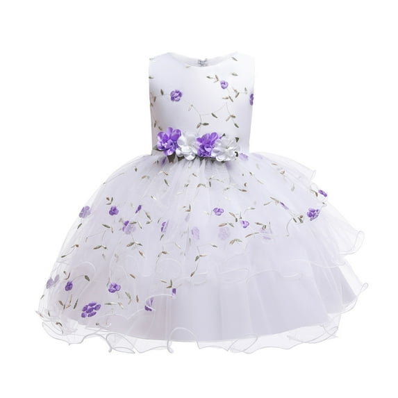 ZHUASHUM flower girl dresses Prom Outfits Sleeveless Gown Tulle Dress Embroidered Kid Floral Children Dresses easter clothes ,Size:8-9 Years