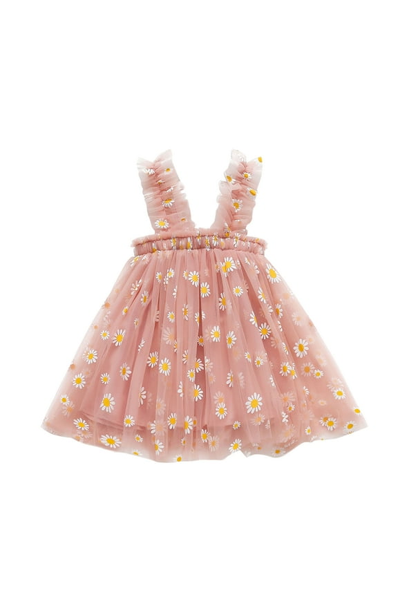 girls' dresses Floral Daisy Clothes Toddler Summer Dress Casual Baby Beach Kids Suspenders Skirt easter dresses Pink,Size:3-4 Years