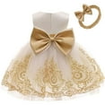 thumbnail image 1 of ZHUASHUM girls dresses Headwear Baby with Dress Party Dress Bowknot Lace Tutu Gown Toddler Pageant Sleeveless Skirt easter dresses Gold,Size:2-3 Years, 1 of 4