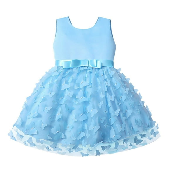Zhuashum girls dresses Toddler Girls Sleeveless Butterfly Embroidery Tulle Bowknot Pageant Gown Party Evening Dress Wedding Dress baby easter clothes for girls Blue,Size:6-12 Months