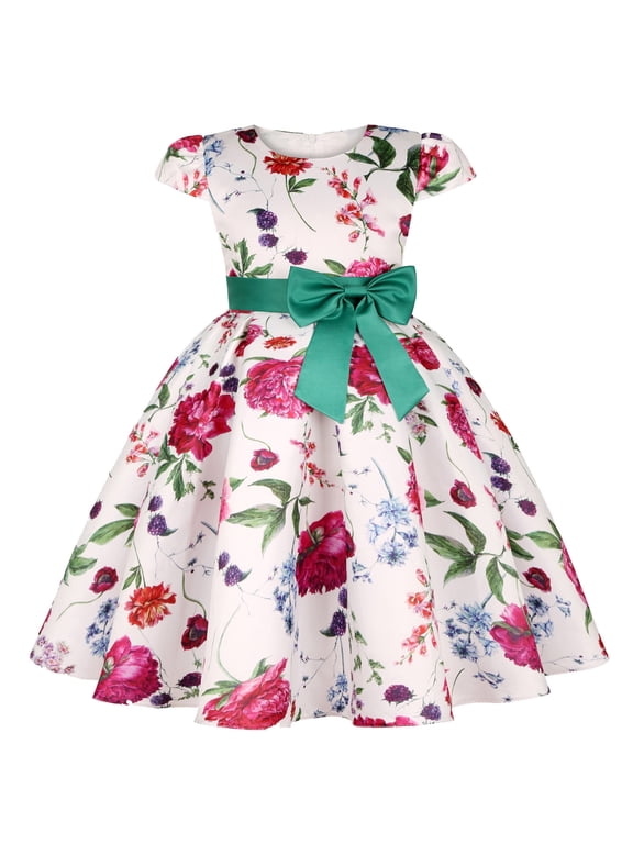 girls' dresses Toddler Kids Girls Floral Flowers Prints Short Sleeves Beach Straps Dress easter clothes Green,Size:5-6 Years