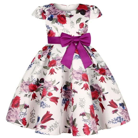 ZHUASHUM girls' dresses Toddler Kids Girls Floral Flowers Prints Short Sleeves Beach Straps Dress easter clothes ,Size:3-4 Years