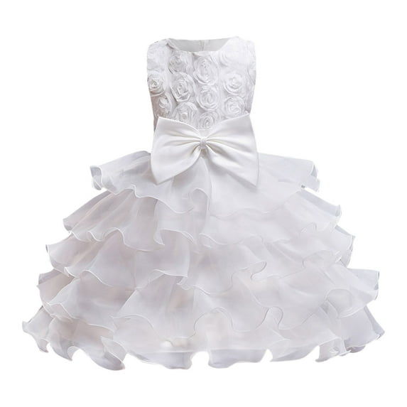 ZHUASHUM princess dresses for girls Kids Dress Birthday Long Elegant Sleeveless Mesh Flower Dresses Wedding Kids teen dresses White,Size:3-4 Years