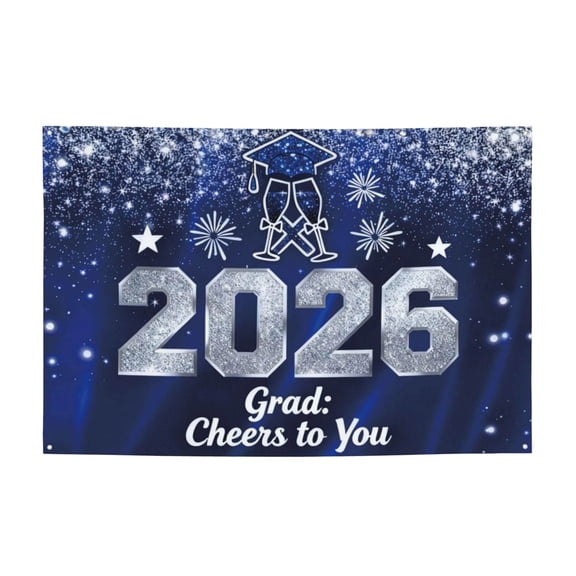 ZHUER 2026 Graduation Banner with Graduation Caps Diplomas Balloons Polyester Graduation Party Decorations, Black Gold Blue Silver Red for Choose, 5.9×3.6ft