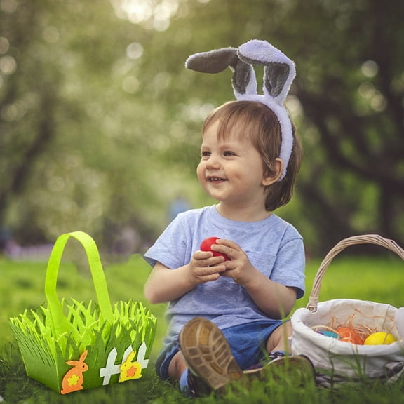 ZHUER Easter Bunny Basket Decoration, Non-Woven Storage Basket, Picnic Basket, with Bunny & Chick & Handle, for Kids To Hold Easter Eggs, Candy, Snacks & Gifts, 4 Styles For Choose