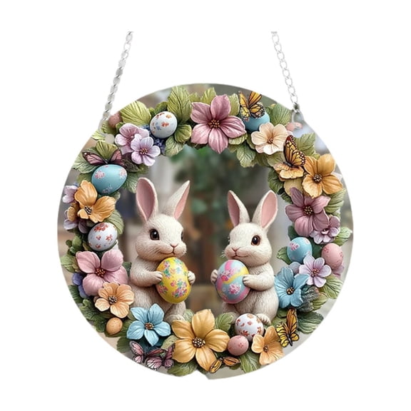 ZHUER Easter Bunny Door Hanger Modern Decorations for Home Door Bunny, Multicolor, Acrylic, Door Wall Window Spring Easter Hanging Ornament, 7.87", 1PC