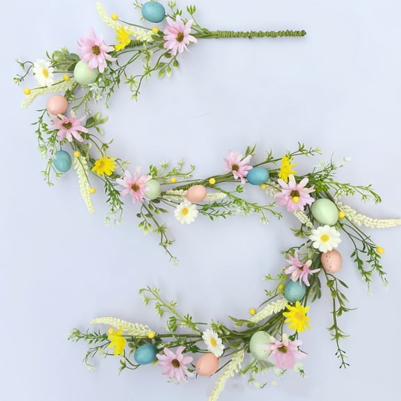 ZHUER Easter Garland, Easter Decorations For Home, 70.87 in Artificial Spring Floral Garland, with Easter Eggs & Mixed Flowers, Easter Decor For Indoor Outdroor Door Wall Home Mantel & Party