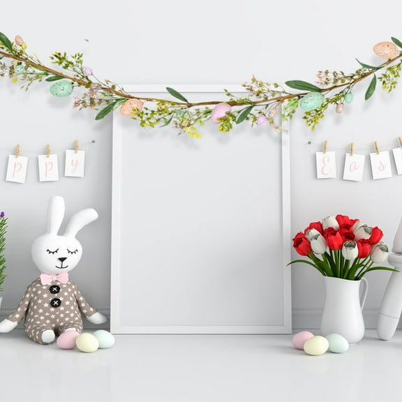 ZHUER Easter Garland, Easter Decorations For Home, with Easter Eggs & Wildflowers, Easter Decor For Indoor Outdroor Wall Home Mantel & Party, 4ft (47.24in) & 6ft (70.86in) For Choose