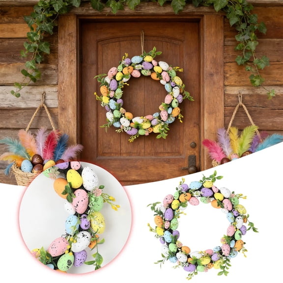 ZHUER Easter Wreath, Easter Wreaths For Front Door, 17.71 Inch, Spring Wreath With Easter Eggs & Greenery , Easter Decorations for Home, Office, Porch, Wall & Party
