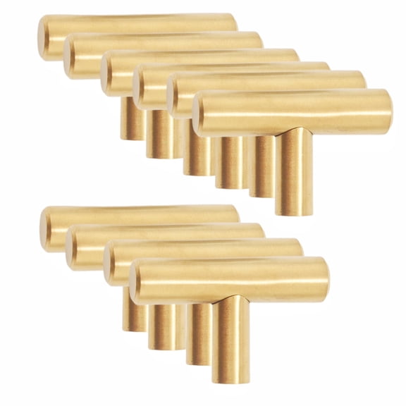 ZHUER Gold T-Bar Cabinet Knobs and Pulls Suitale for Door Cabinets Drawers Bathroom Dresser Kitchen Handles, 50 mm / 2 in Overall Length, 10 PCS