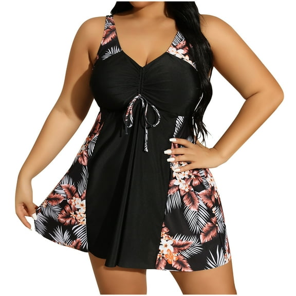 ZHUGeLI 2024 Two Piece Plus Size Tankini Swimsuits for Women Sexy Trendy Flowy Bathing Suits with Shorts Tummy Bathing Suit Swimwear