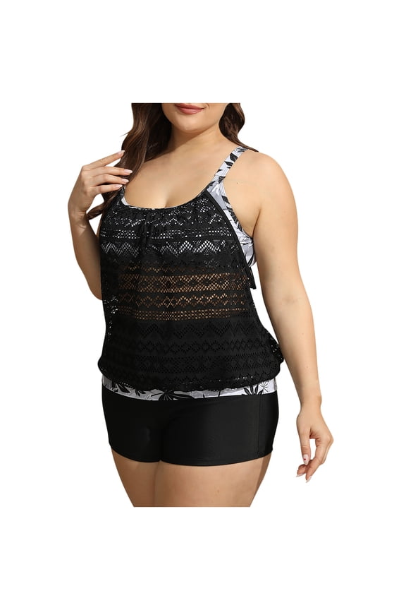 2024 Two Piece Plus Size Tankini Swimsuits for Women Sexy Trendy Flowy Bathing Suits with Shorts Tummy Bathing Suit Swimwear