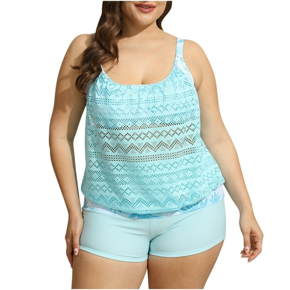 ZHUGeLI 2024 Two Piece Plus Size Tankini Swimsuits for Women Sexy Trendy Flowy Bathing Suits with Shorts Tummy Bathing Suit Swimwear