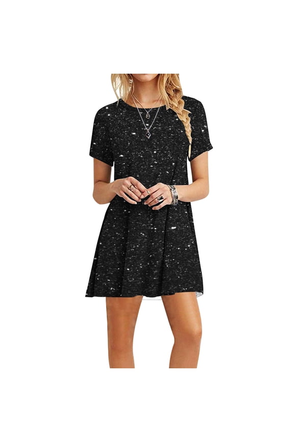 2024 Women's Summer Casual Midi Dresses Short Sleeve Knee Length T Shirt Dress Striped Print Swing Aline Dresses