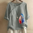 thumbnail image 1 of ZHUGeLI 4th of July Shirt for Women Clearance! Women's Cotton And Linen Printed T-shirt For Slimming And Casual Personality Printing Top For Women's Clothing, American Flag Patriotic Shirts 2024, 1 of 3