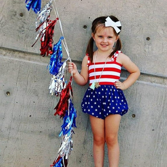 ZHUGeLI Bathing Suit for Children Girl Infant Independence Day Flag Striped Sling Romper + Headband Two Rompers Up to 50% off