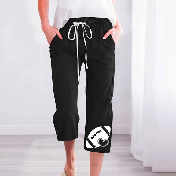 ZHUGeLI Beach Pants for Women Cute Floral Print Capri Pants Women Summer Casual Cropped Pants Elastic Drawstring Waist Vacation Beach Pants Pocket Drawstring Capri Joggers Hiking Pants Lounge Pants