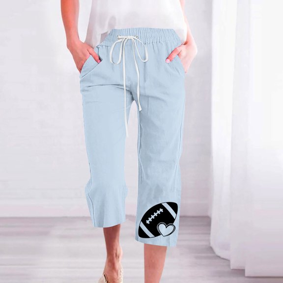 ZHUGeLI Beach Pants for Women Cute Floral Print Capri Pants Women Summer Casual Cropped Pants Elastic Drawstring Waist Vacation Beach Pants Pocket Drawstring Capri Joggers Hiking Pants Lounge Pants