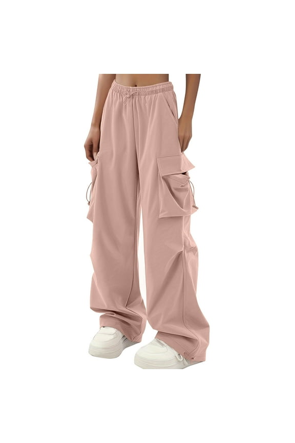 Cargo Pants Women Baggy Y2k Streetwear Wide Leg Pants with Pockets High Waist Drawstring Goth