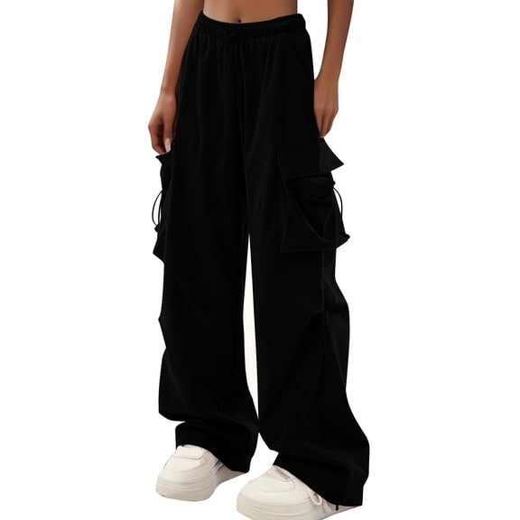 ZHUGeLI Cargo Pants Women Baggy Y2k Streetwear Wide Leg Pants with Pockets High Waist Drawstring Goth
