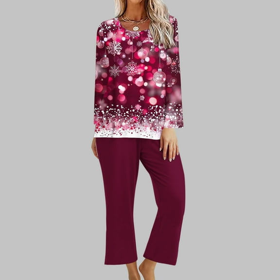 ZHUGeLI Christmas Pajamas for Women Set Soft Sleepwear Fall Long Sleeve Top With Pants Comfy 2 Piece Pjs Loungewear