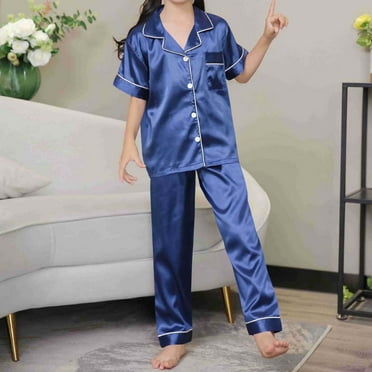 ZHUGeLI Cute Satin Pajamas for Big/Tween Girls Silk Button Down Short Sleeve & Pants PJS Clothes Nighty Size 2-12Years