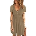 thumbnail image 1 of ZHUGeLI Dresses for Women 2024 Women's Fashion Casual Comfortable Solid Short Sleeve Round Neck Button Knee Length Dress Beach Casual Tshirt Plus Size Floral Short Sleeve Loose Flowy SunDresses, 1 of 5