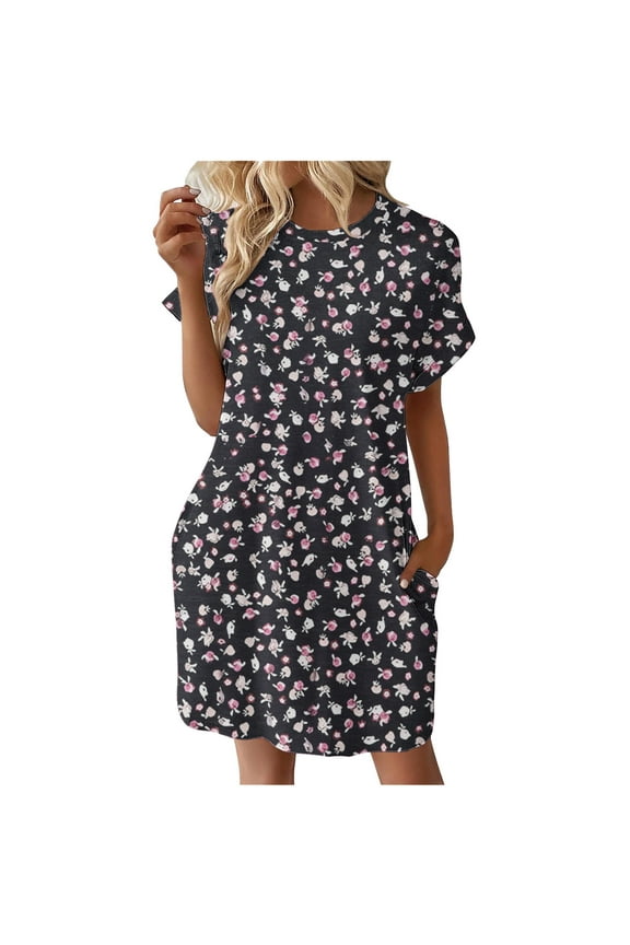Dresses for Women Women's Summer Fashion Casual Print Round Neck Sleeveless Pocket Dress Casual Semi-Formal Fit and Flare Church Wedding Guest Work Dresses